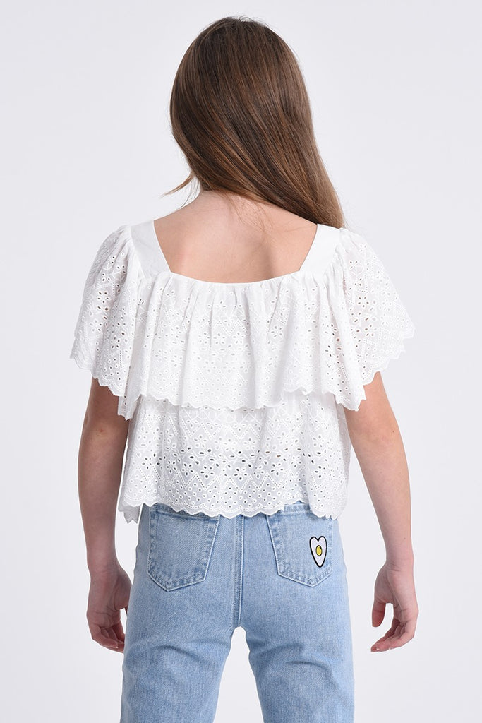 Tops Molly Bracken English Lace Ruffled Top in White Molly Bracken
