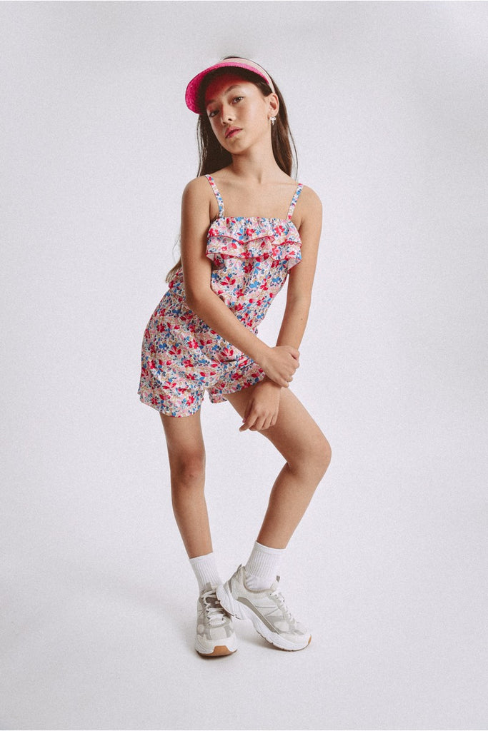 Jumpsuits & Rompers Molly Bracken Floral Romper in Blue and Poppy Molly Bracken