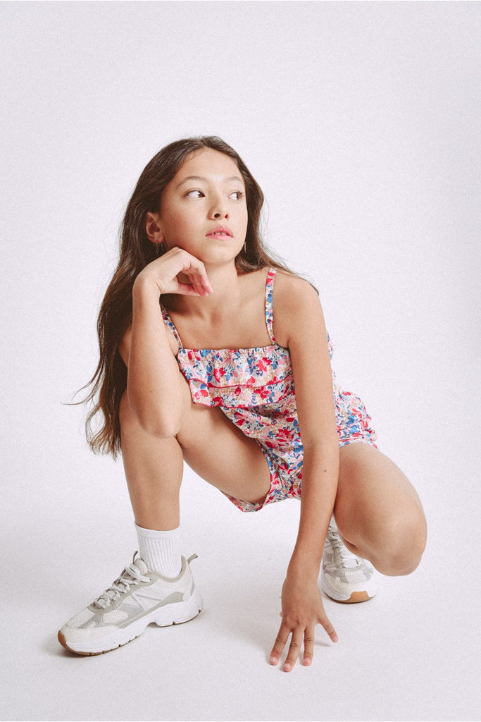 Jumpsuits & Rompers Molly Bracken Floral Romper in Blue and Poppy Molly Bracken