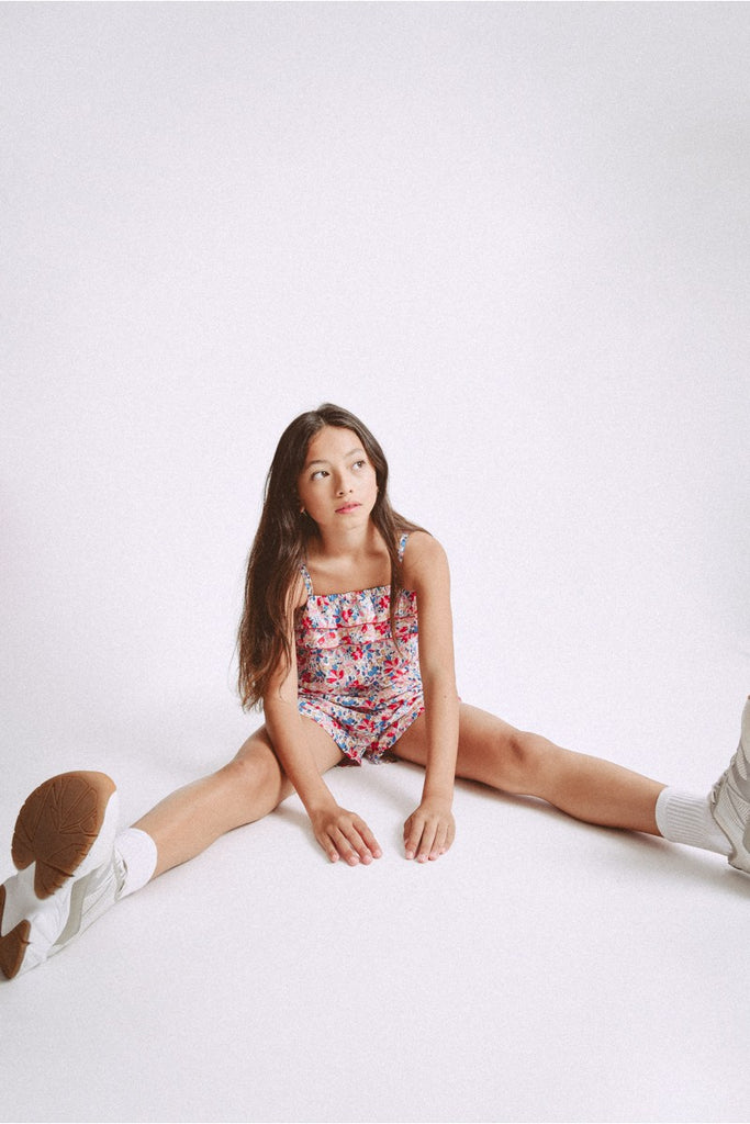 Jumpsuits & Rompers Molly Bracken Floral Romper in Blue and Poppy Molly Bracken