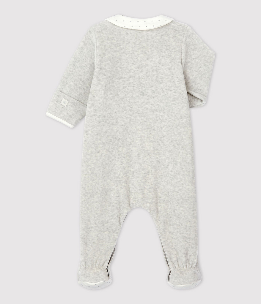 Baby Petit Bateau Velour Onesie in Grey Petit Bateau