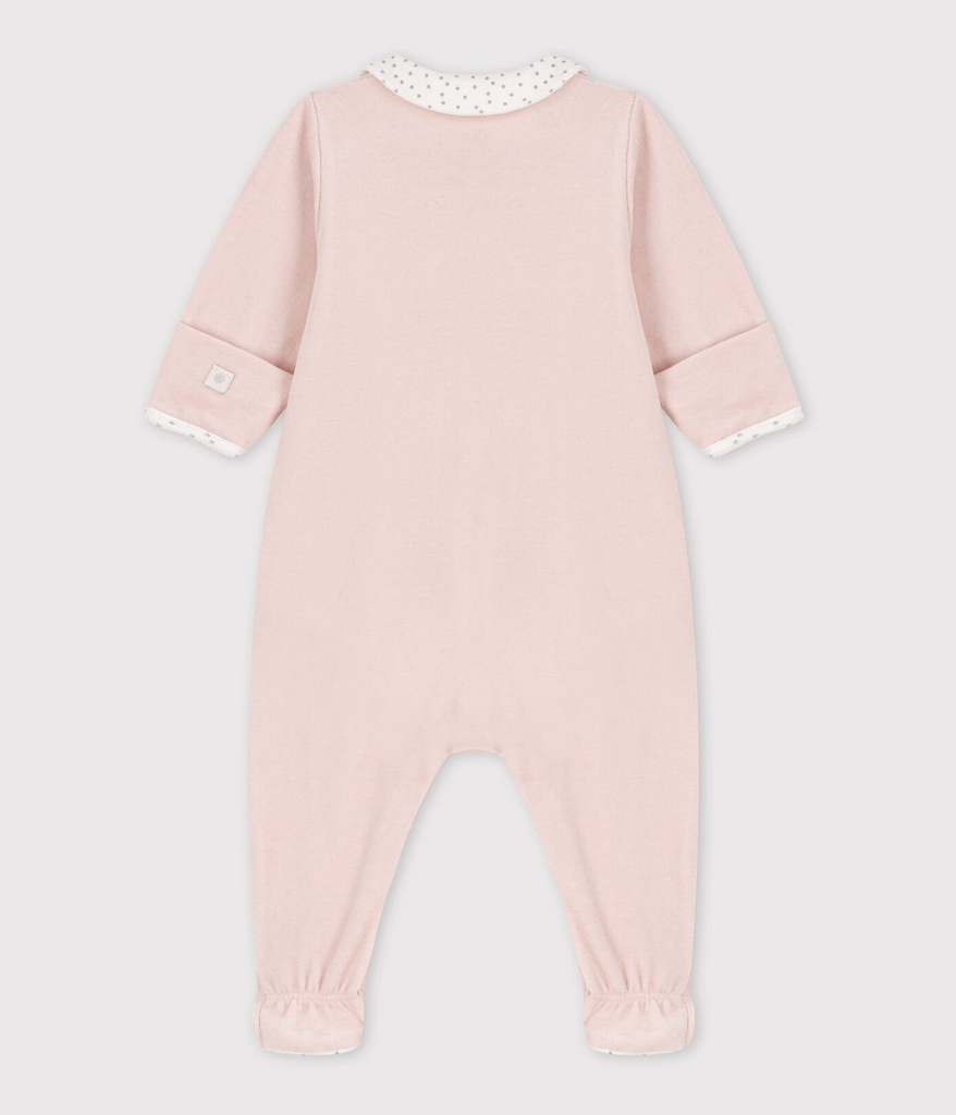 Baby Petit Bateau Velour Onesie in Light Pink Petit Bateau