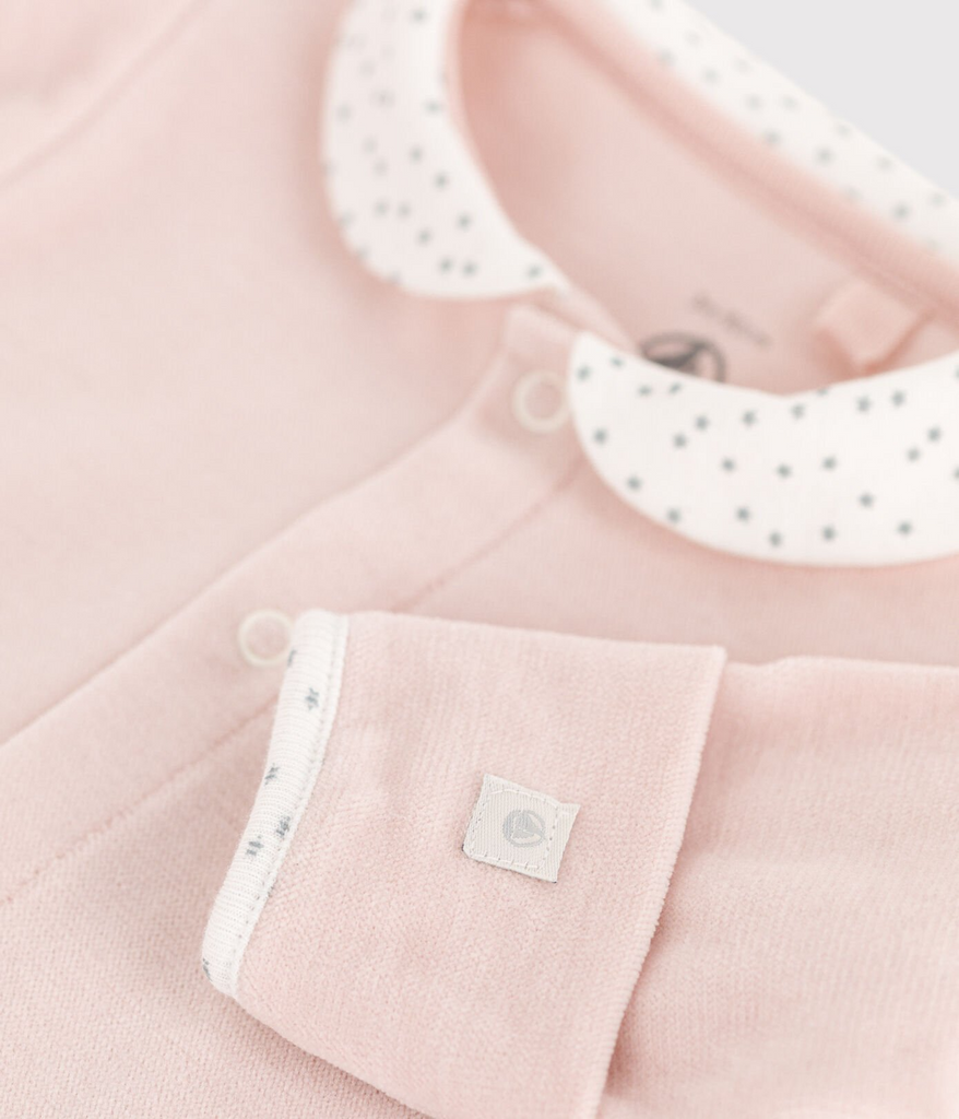 Baby Petit Bateau Velour Onesie in Light Pink Petit Bateau