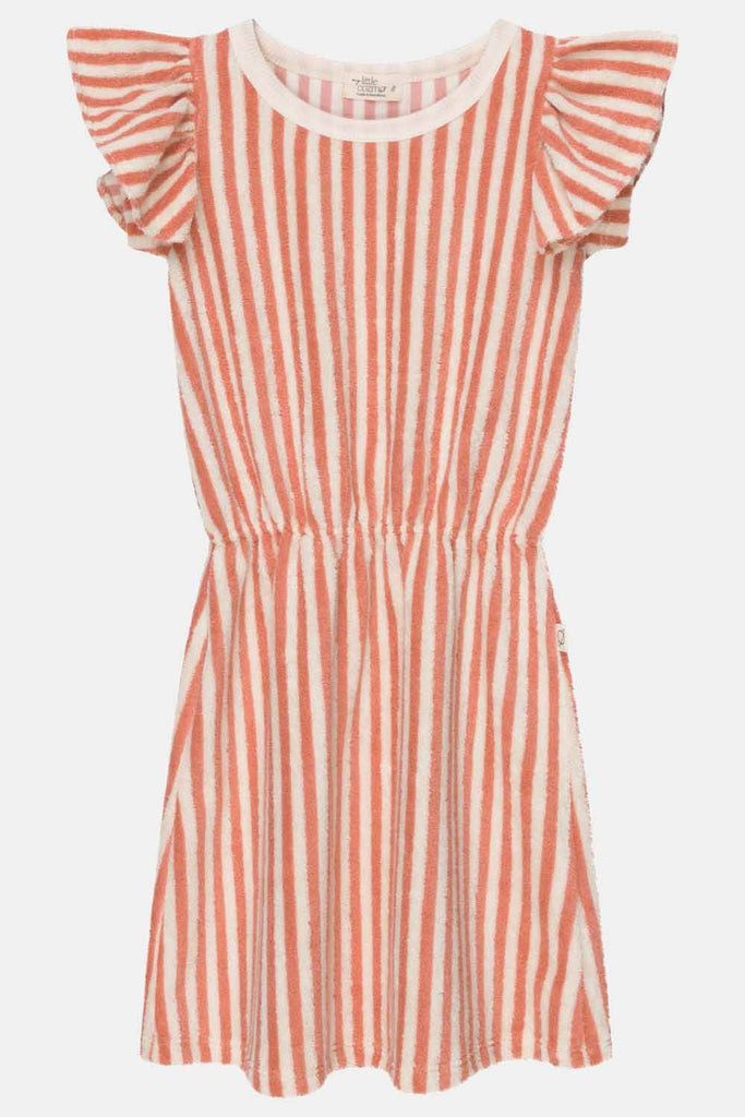 Childrens Apparel My Little Cozmo Toweling Stripe Ruffle Dress in Red My Little Cozmo