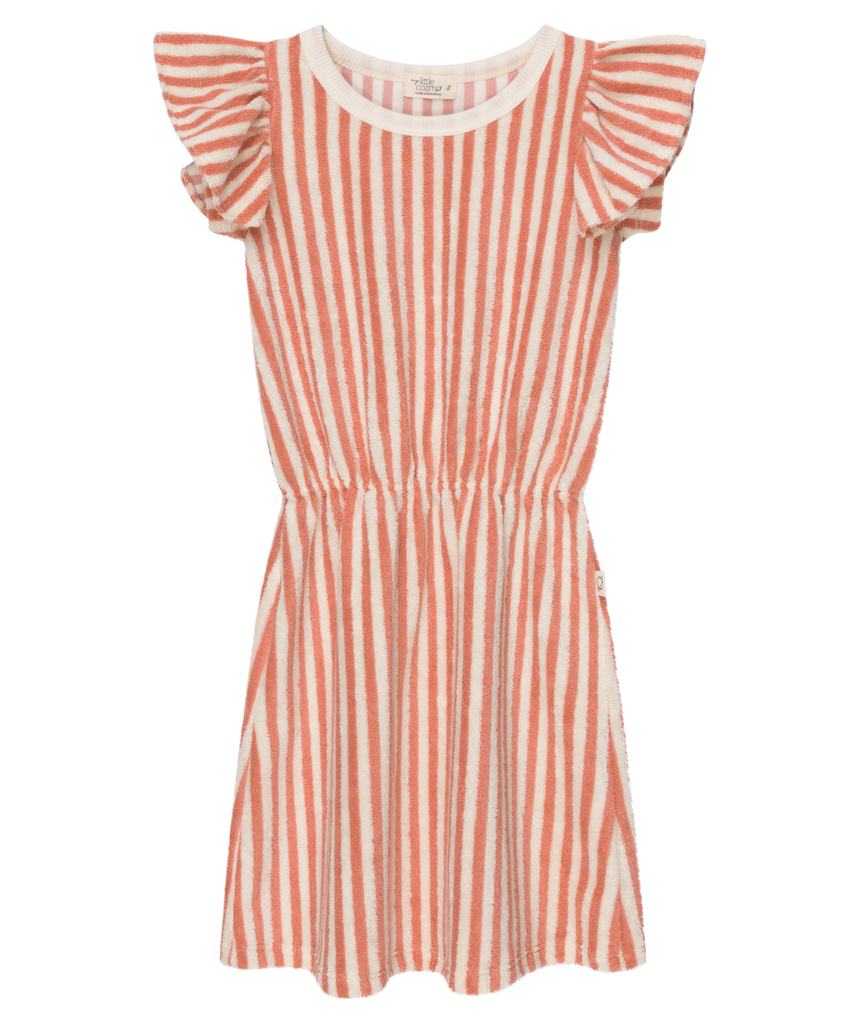 Childrens Apparel My Little Cozmo Toweling Stripe Ruffle Dress in Red My Little Cozmo
