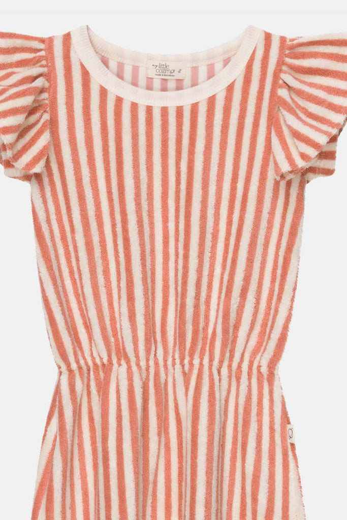 Childrens Apparel My Little Cozmo Toweling Stripe Ruffle Dress in Red My Little Cozmo