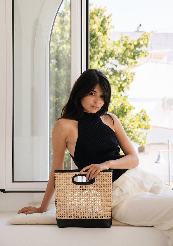 Handbags Bembien Nell Handbag in Black Rattan Bembien
