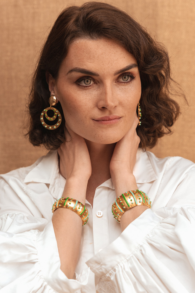Bracelets Sylvia Toledano Gypset Cuff in Turquoise and Green Enamel Sylvia Toledano