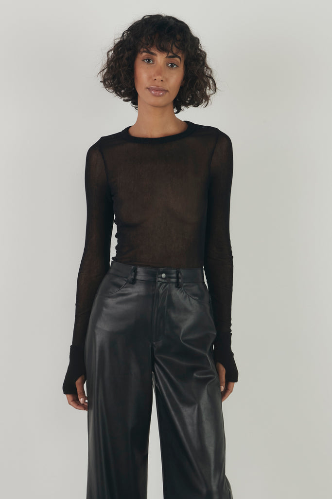 Tops Enza Costa Cotton Mesh Crewneck in Black Enza Costa