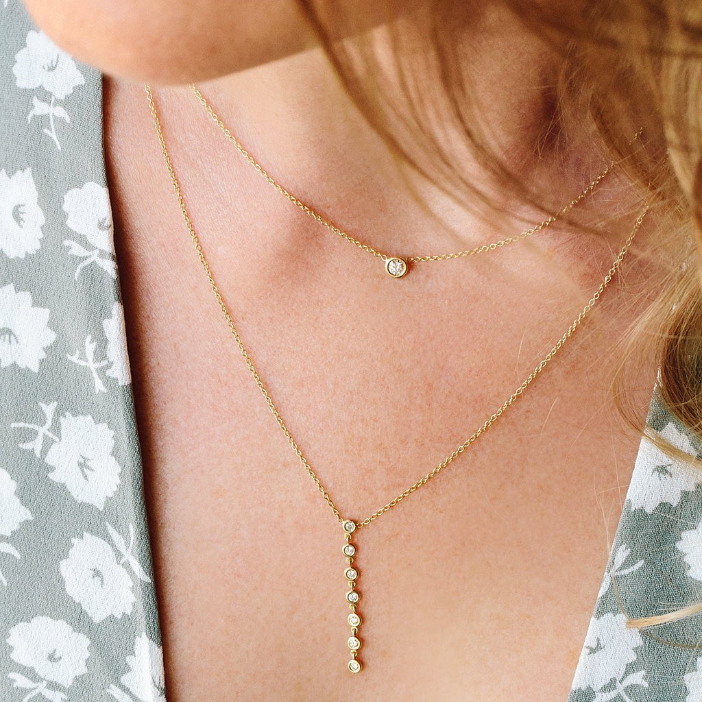 Necklaces Zoe Chicco Floating Diamond Necklace in Yellow Gold Zoe Chicco