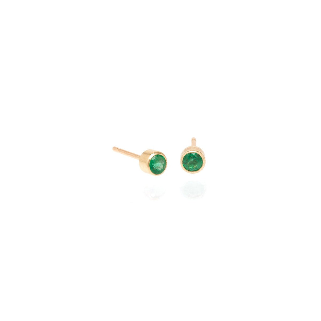 Earrings Zoe Chicco Bezel Set Emerald Studs in Yellow Gold Zoe Chicco