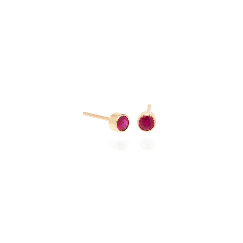 Earrings Zoe Chicco Bezel Set Ruby Studs in Yellow Gold Zoe Chicco