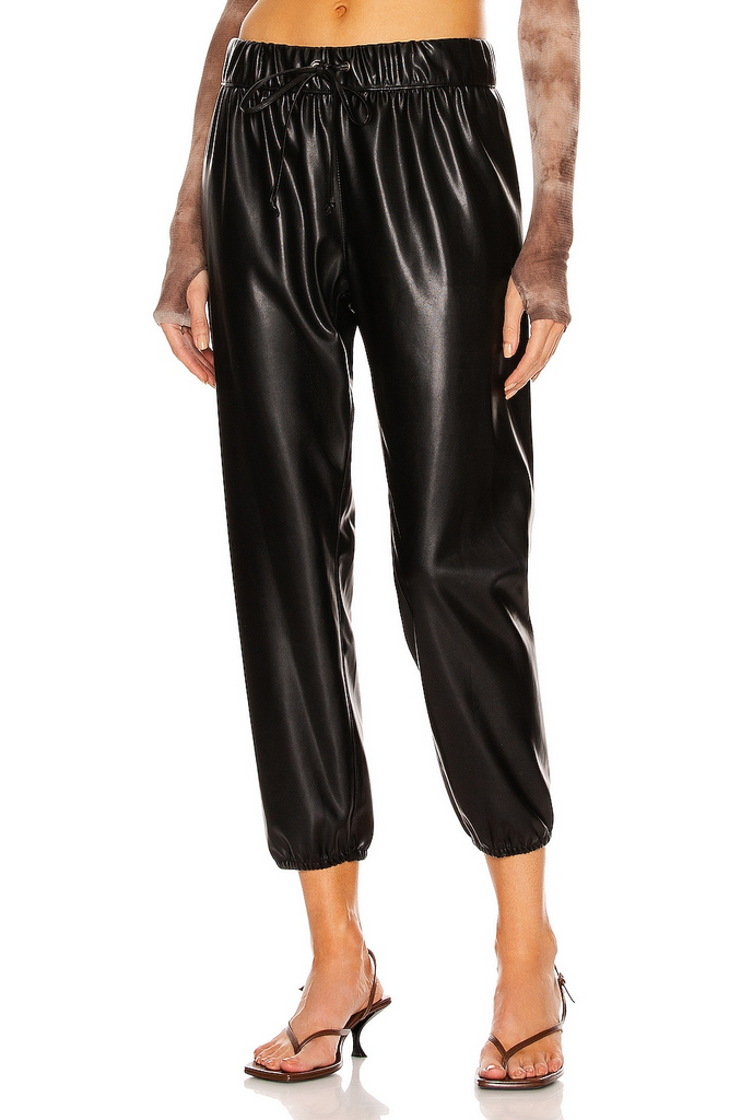 Leather Pants Enza Costa Vegan Leather Jogger in Black Enza Costa