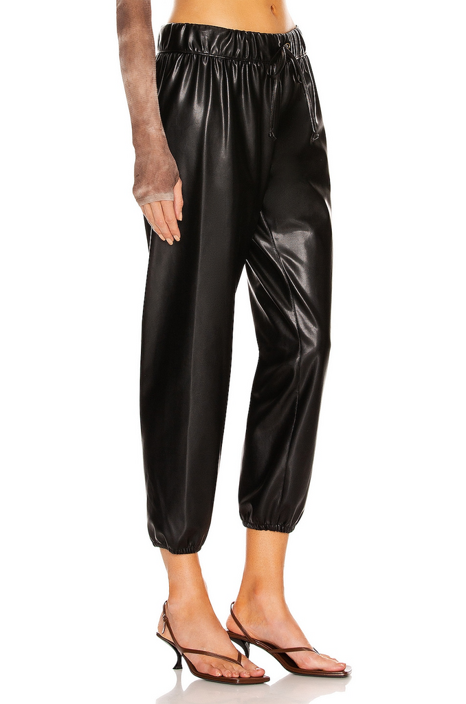 Leather Pants Enza Costa Vegan Leather Jogger in Black Enza Costa