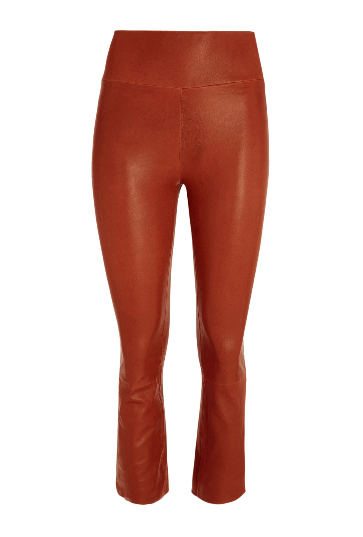 Cropped Flare Leather Leggings in Cognac