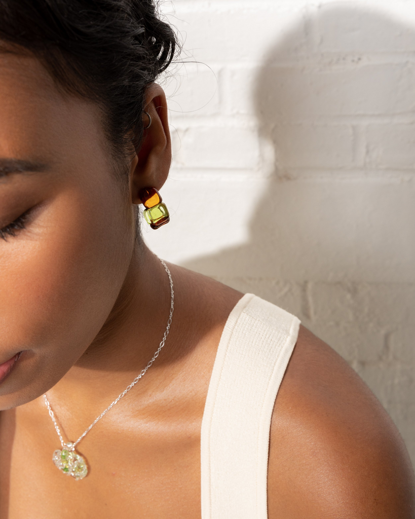 Earrings Keane 2 Tone Square Glass Hoops in Honey Badger Keane