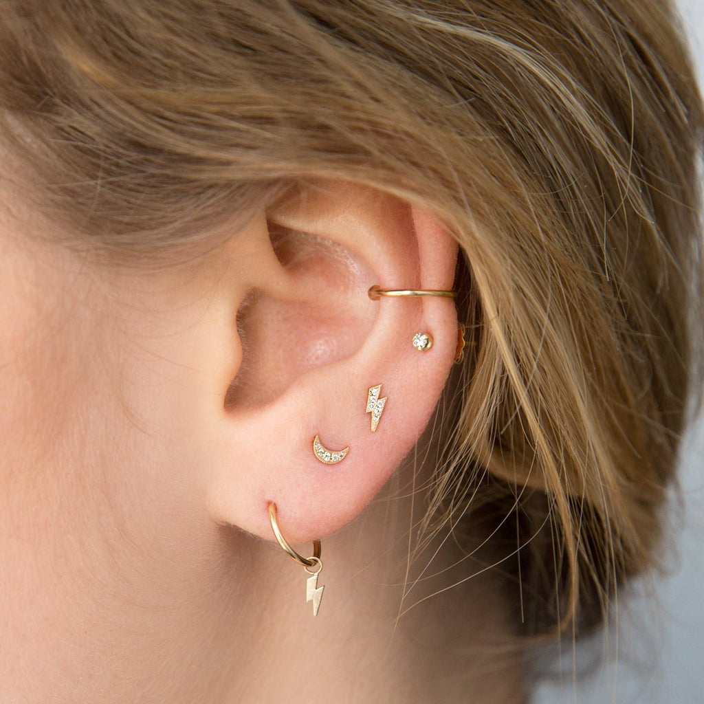Earrings Zoe Chicco Itty Bitty Diamond Lightning Bolt Stud in Yellow Gold Zoe Chicco