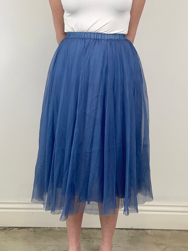 Skirts Louiza Babouryan Organza Midi Skirt in Periwinkle Louiza Babouryan