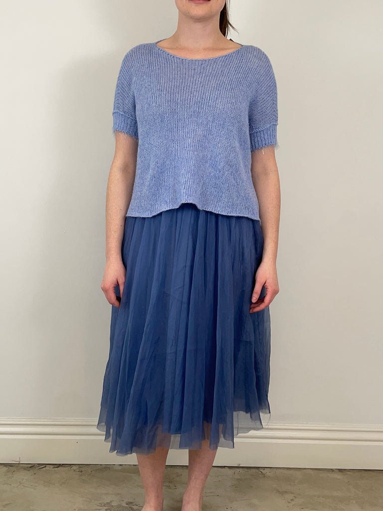 Skirts Louiza Babouryan Organza Midi Skirt in Periwinkle Louiza Babouryan