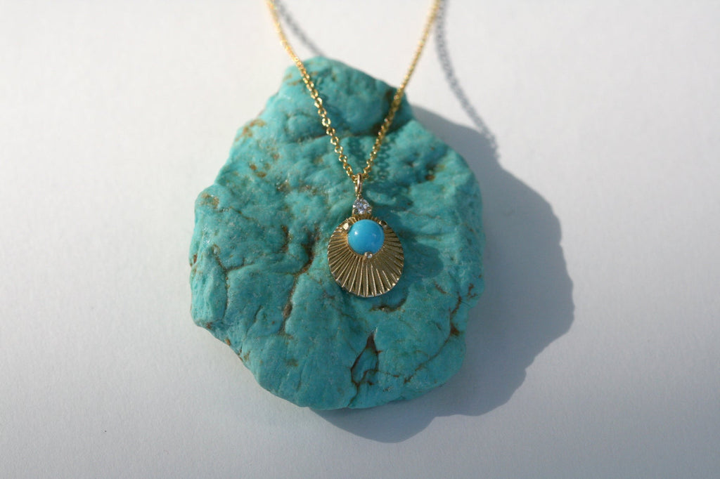 Necklaces Kimberly Doyle Turquoise and Diamond Oval Necklace in Yellow Gold Kimberly Doyle