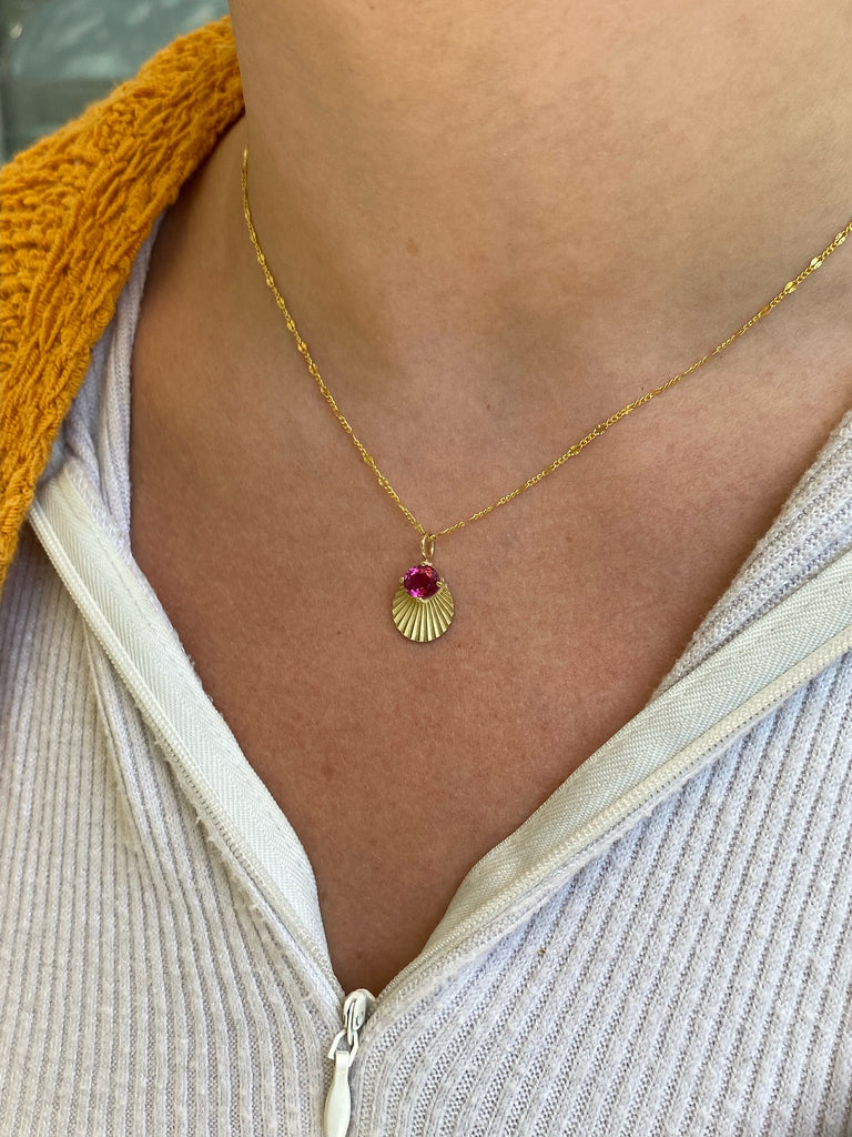Necklaces Kimberly Doyle Pink Tourmaline Circle Necklace in Yellow Gold Kimberly Doyle