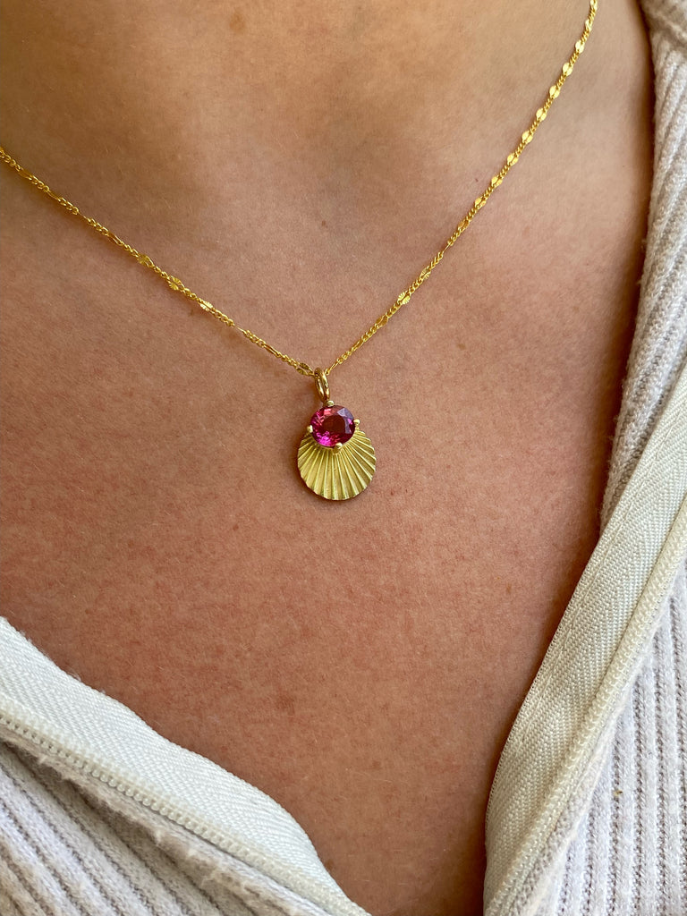 Necklaces Kimberly Doyle Pink Tourmaline Circle Necklace in Yellow Gold Kimberly Doyle