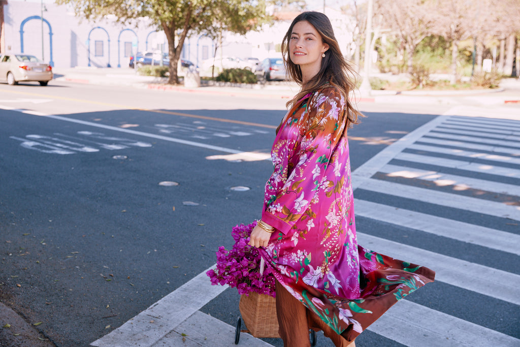 Dresses Saloni Silk Satin Wrap in Plum Cascade Saloni