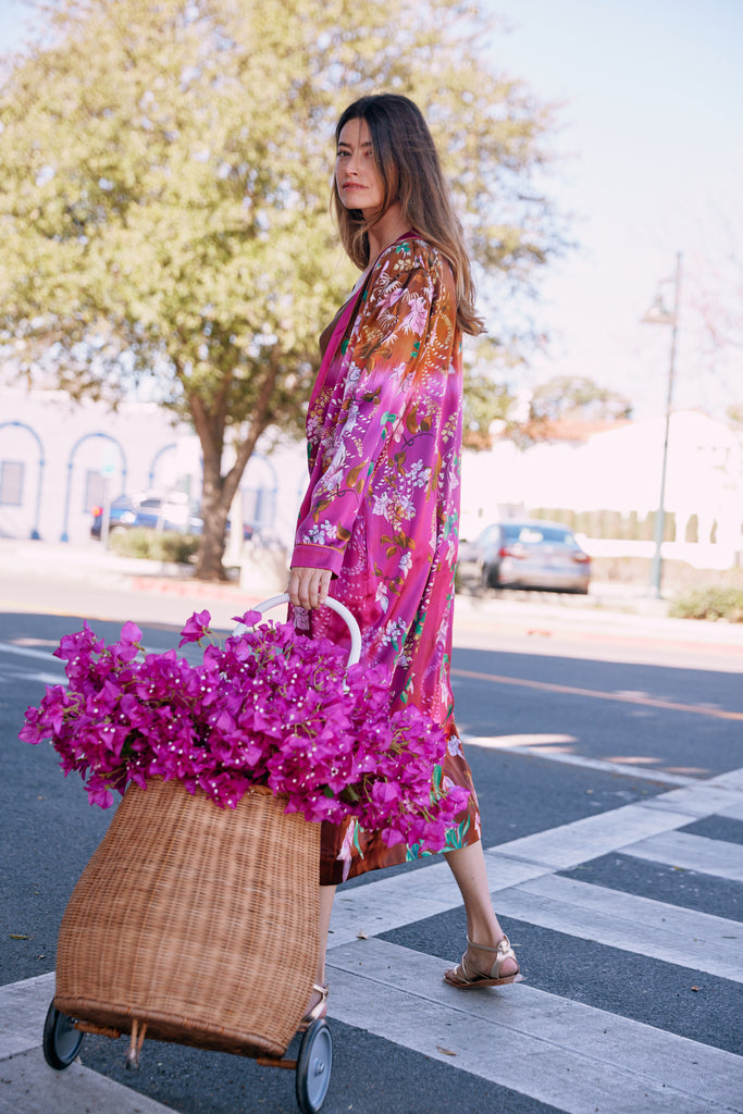 Dresses Saloni Silk Satin Wrap in Plum Cascade Saloni
