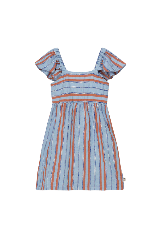Childrens Apparel My Little Cozmo Ruffle Sleeve Dress in Denim Stripe My Little Cozmo