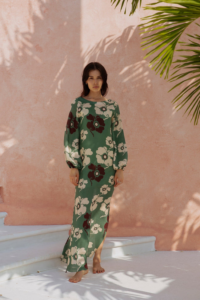 Dresses Juan De Dios Saman Linen Maxi Dress in Emerald Juan De Dios