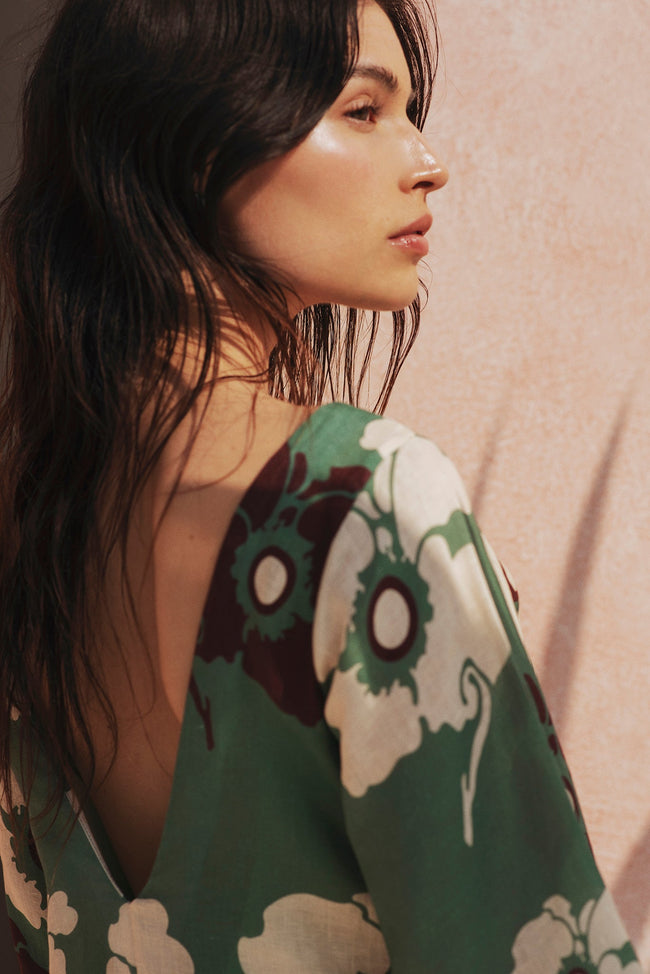 Dresses Juan De Dios Saman Linen Maxi Dress in Emerald Juan De Dios