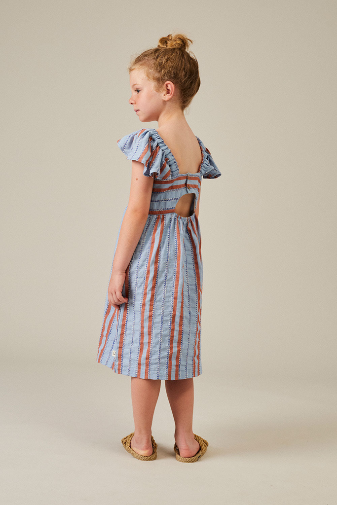 Childrens Apparel My Little Cozmo Ruffle Sleeve Dress in Denim Stripe My Little Cozmo