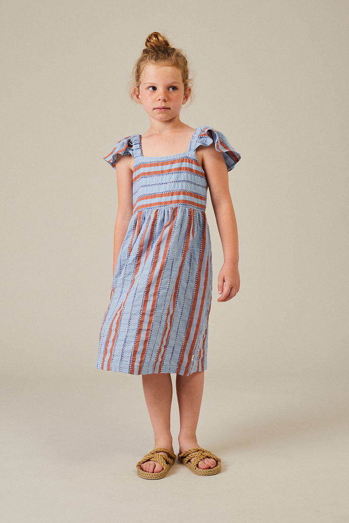 Childrens Apparel My Little Cozmo Ruffle Sleeve Dress in Denim Stripe My Little Cozmo