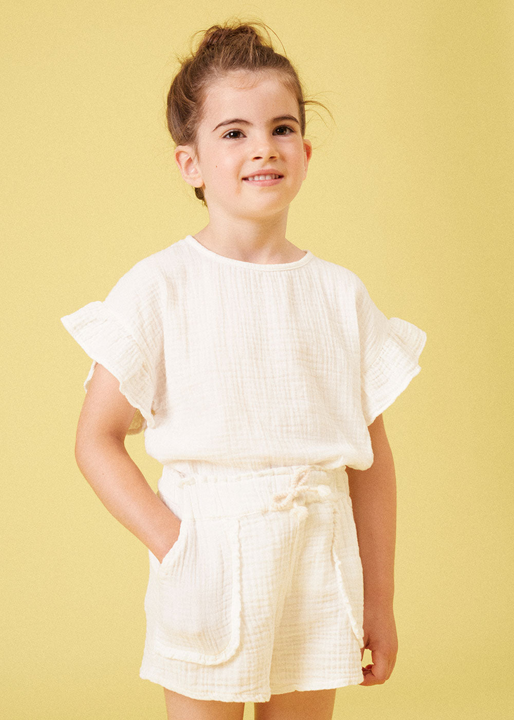 Childrens Apparel My Little Cozmo Ruffle Sleeve Tee in Ivory My Little Cozmo