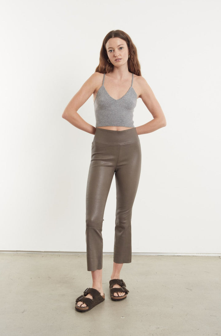 Cropped Flare Leather Leggings in Grey