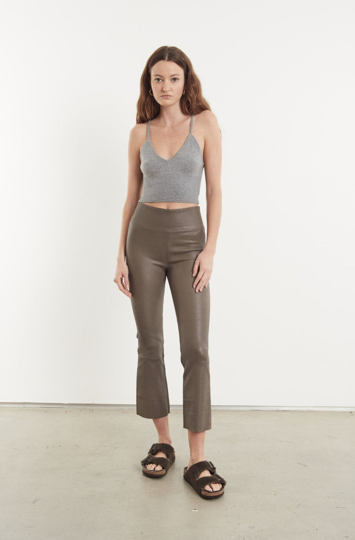 Cropped Flare Leather Leggings in Grey Serafina