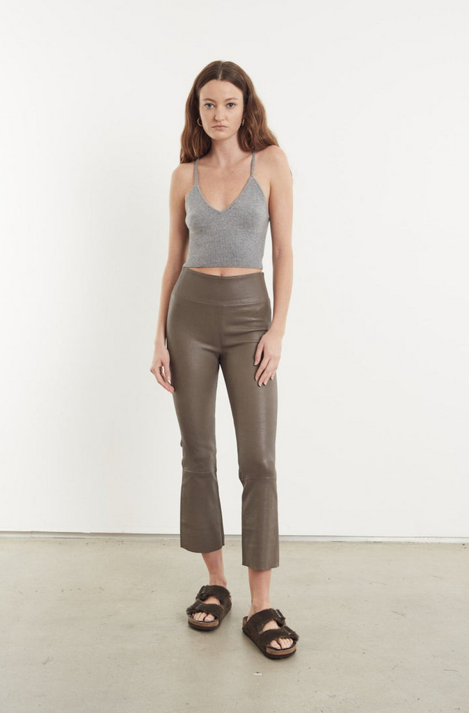 Leather Pants SPRWMN Cropped Flare Leather Legging in Grey Sprwmn