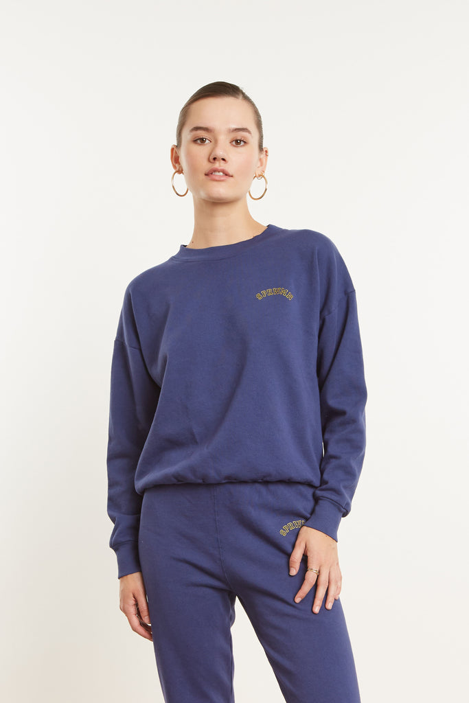 Tops SPRWMN Tiny College Logo Sweatshirt in Cobalt Sprwmn