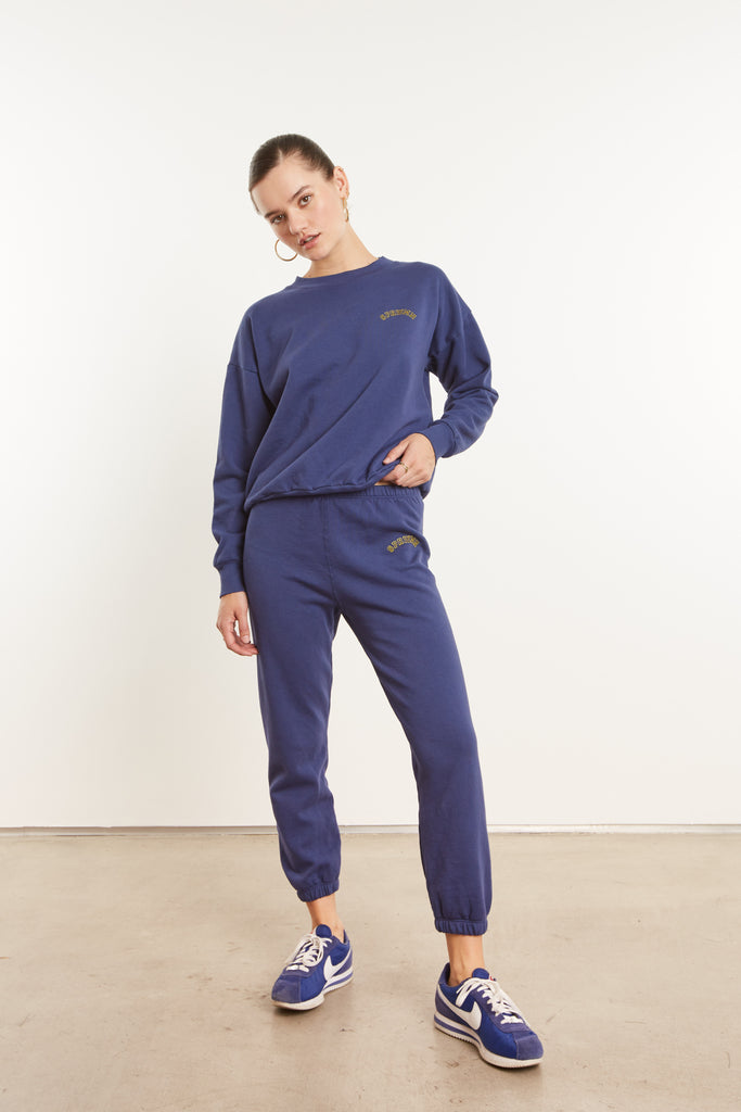 Tops SPRWMN Tiny College Logo Sweatshirt in Cobalt Sprwmn