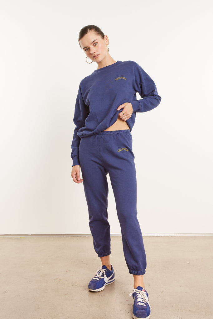 Tops SPRWMN Tiny College Logo Sweatshirt in Cobalt Sprwmn
