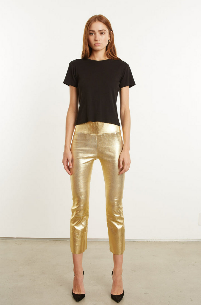 Leather Pants SPRWMN Crop Flare Leather Leggings in Gold Sprwmn