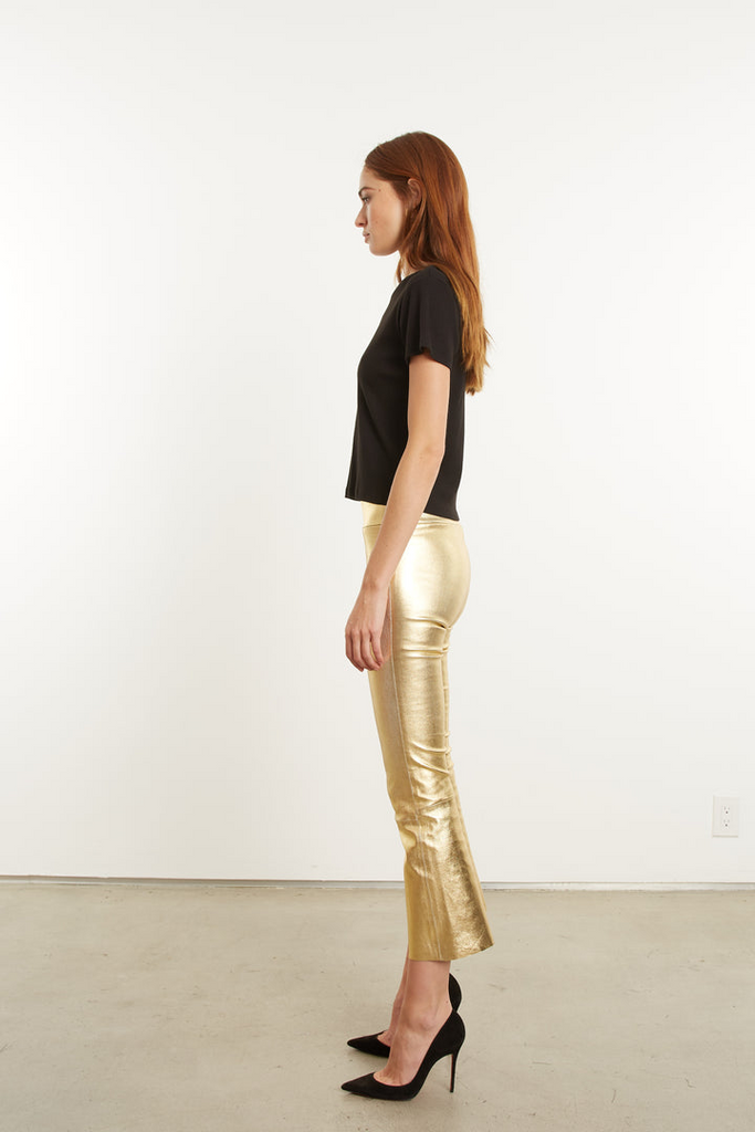 Leather Pants SPRWMN Crop Flare Leather Leggings in Gold Sprwmn