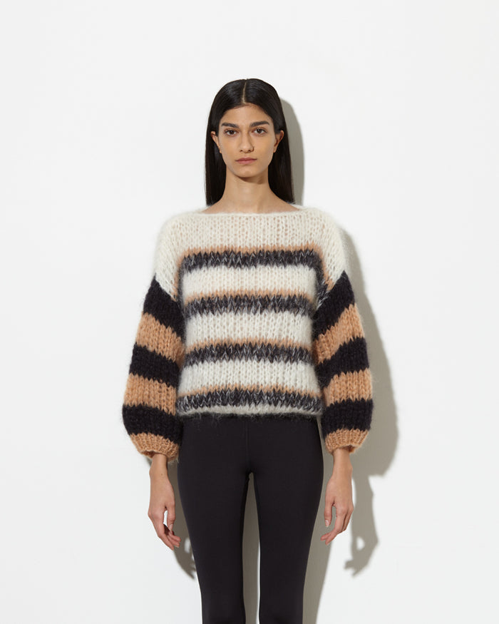 Sweaters Maiami Mohair Big Sweater in Cream and Black Maiami