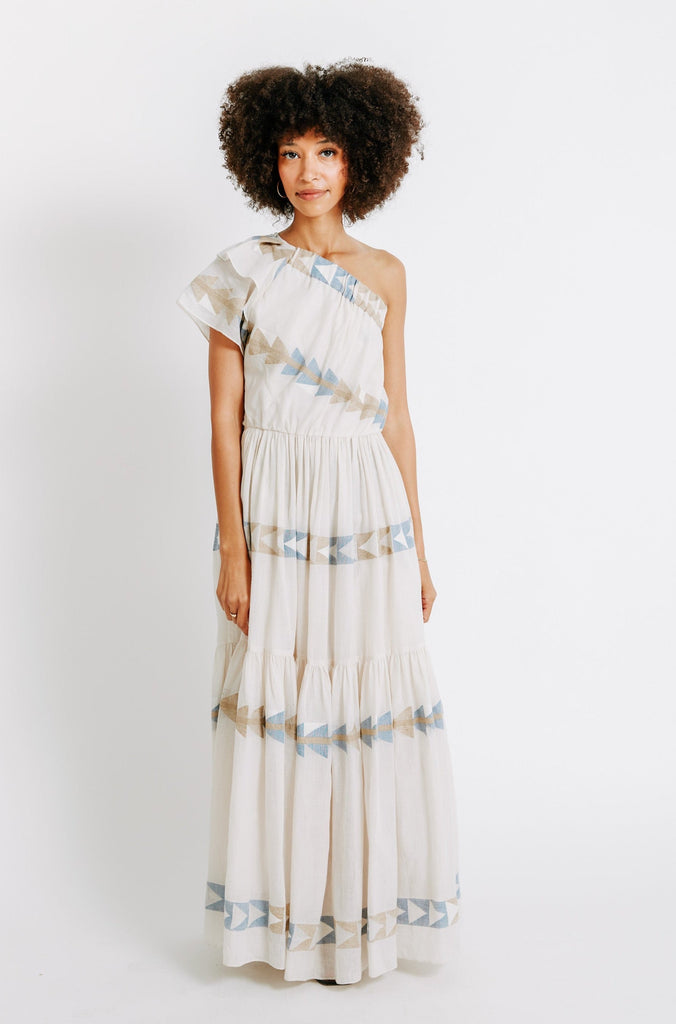 Dresses Mirth Paros One Shoulder Dress in Grecian Jamdani Mirth