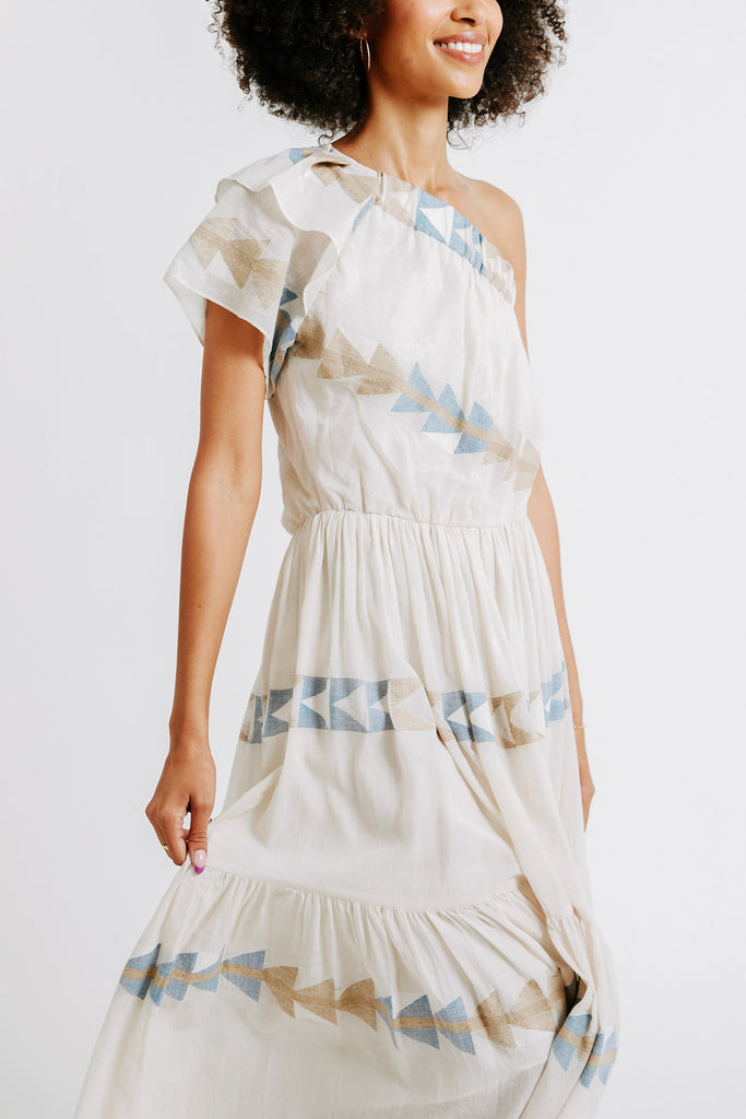 Dresses Mirth Paros One Shoulder Dress in Grecian Jamdani Mirth