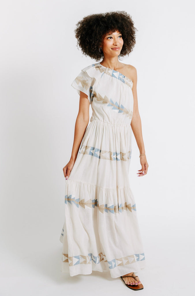Dresses Mirth Paros One Shoulder Dress in Grecian Jamdani Mirth