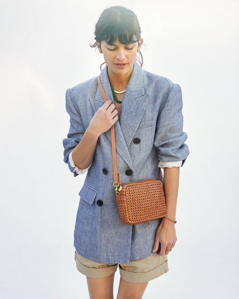 Handbags Clare V. Midi Sac in Tan Rattan Clare V.