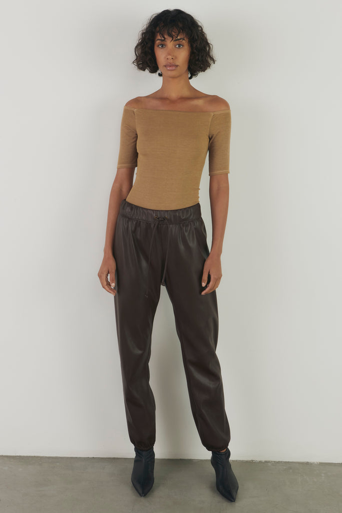 Leather Pants Enza Costa Vegan Leather Joggers in Chocolate Enza Costa