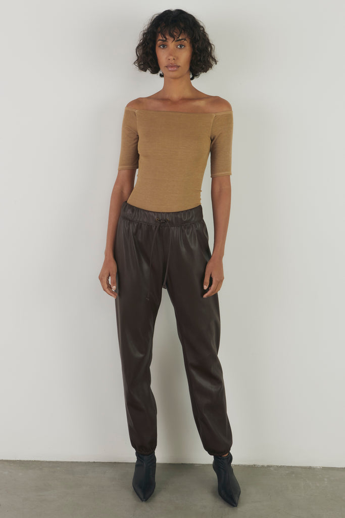 Leather Pants Enza Costa Vegan Leather Joggers in Chocolate Enza Costa