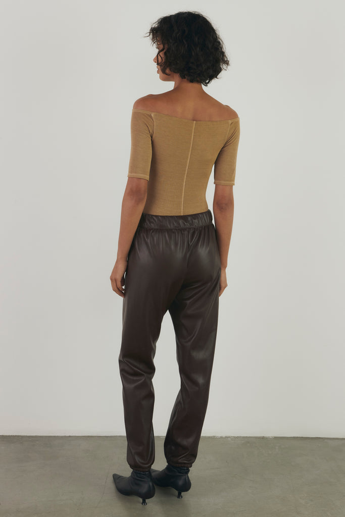Leather Pants Enza Costa Vegan Leather Joggers in Chocolate Enza Costa